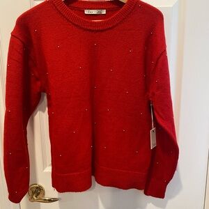 Dex Women's Red Beaded Crew Neck Sweater
